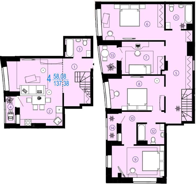 Дворівнева 137.38 м² в ЖК Меридіан від 14 950 грн/м², Харків