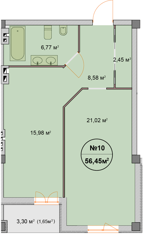 1-комнатная 56.45 м² в ЖК Феличита от 32 000 грн/м², Харьков