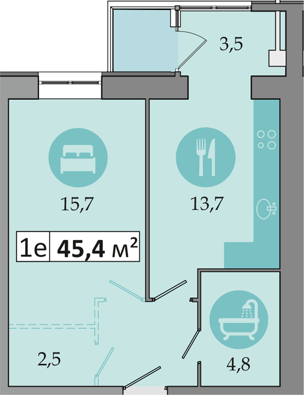 1-кімнатна 45.4 м² в ЖК Дніпровська Брама 2 від 15 900 грн/м², смт Слобожанське