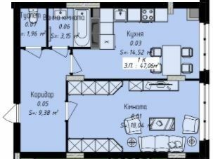 1-кімнатна 47.06 м² в ЖК Джем Сіті від 16 000 грн/м², м. Кам`янець-Подільський