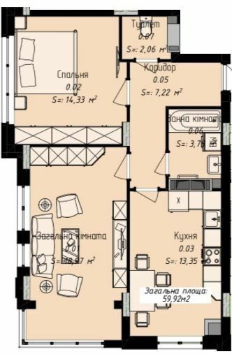 2-комнатная 59.92 м² в ЖК Джем Сити от 16 000 грн/м², г. Каменец-Подольский