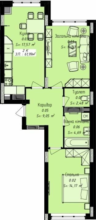 2-комнатная 61.99 м² в ЖК Джем Сити от 16 000 грн/м², г. Каменец-Подольский