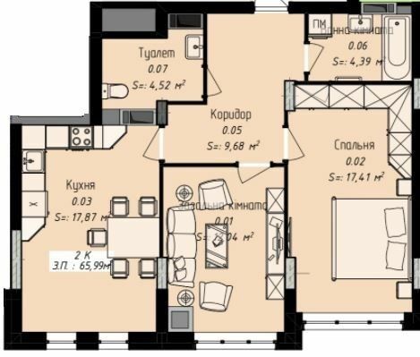 2-комнатная 65.99 м² в ЖК Джем Сити от 16 000 грн/м², г. Каменец-Подольский