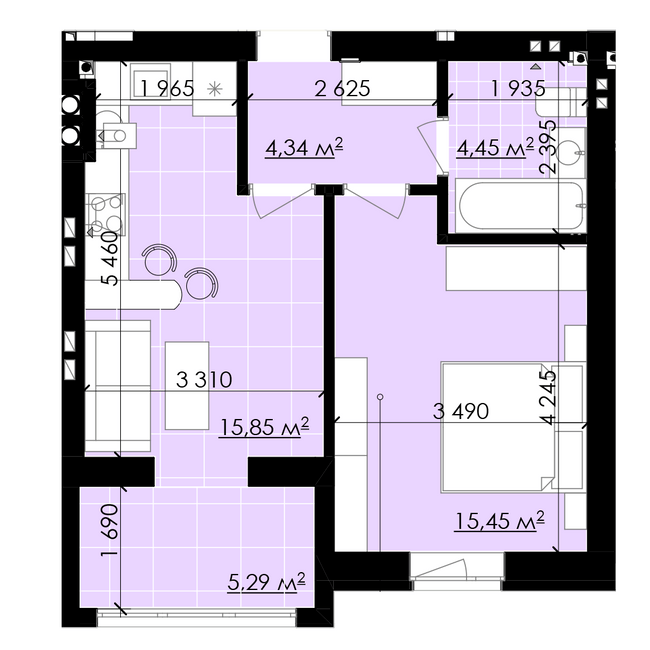 1-комнатная 45.38 м² в ЖК Галицкие Витражи от застройщика, г. Радехов