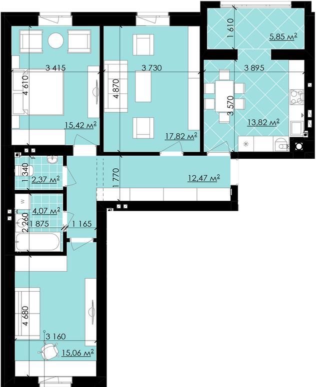 3-комнатная 86.89 м² в ЖК Галицкие Витражи от застройщика, г. Радехов