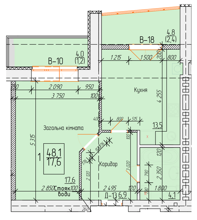 1-комнатная 48.1 м² в ЖК на ул. Петра Калнышевского от 14 500 грн/м², г. Кременчуг