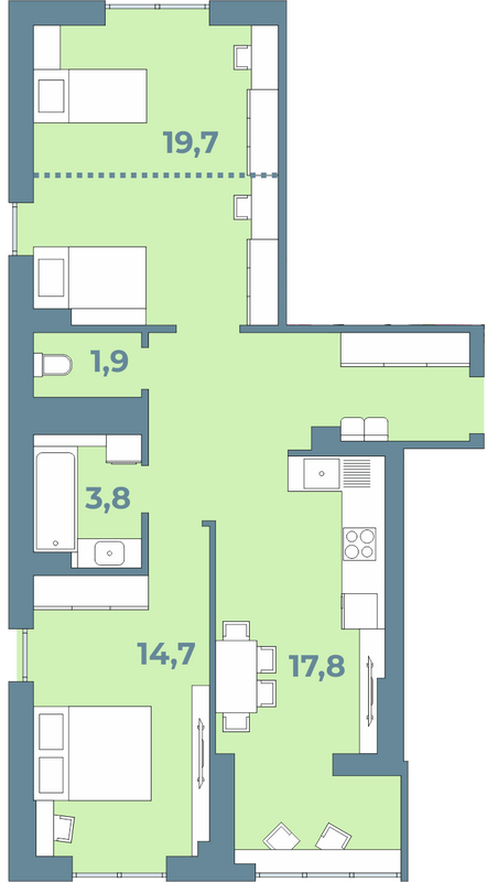 2-комнатная 69 м² в ЖК Kyiv Sky от 21 450 грн/м², Луцк