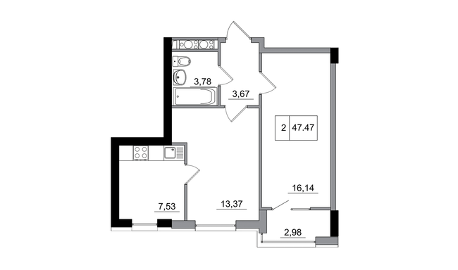 2-комнатная 47.47 м² в ЖГ ARTVILLE от 17 600 грн/м², пгт Авангард