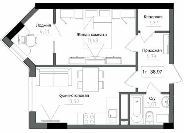 1-кімнатна 38.97 м² в ЖМ ARTVILLE від 22 650 грн/м², смт Авангард