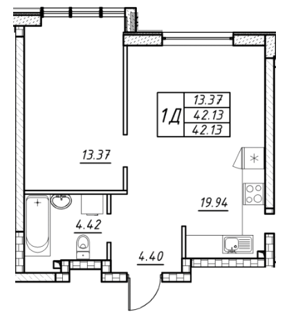 1-комнатная 42.13 м² в ЖК Manhattan от 28 200 грн/м², Одесса