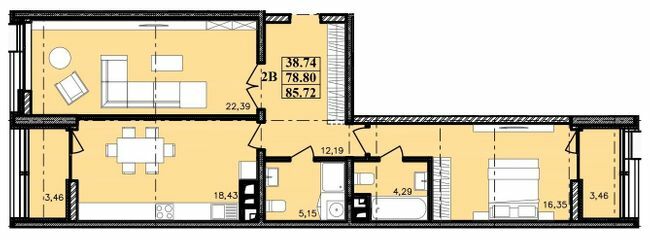 2-кімнатна 85.72 м² в ЖК Modern від 21 400 грн/м², Одеса