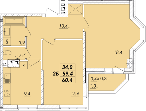 2-комнатная 60.4 м² в ЖК RealPark от 18 450 грн/м², Одесса