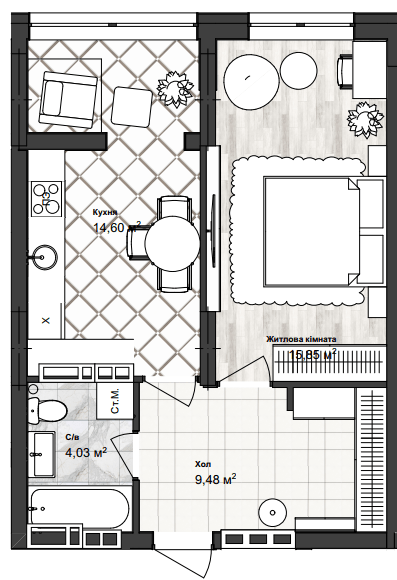 1-кімнатна 43.97 м² в ЖК Sea Town від 19 950 грн/м², Одеса