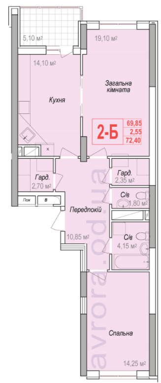 2-кімнатна 72.4 м² в ЖК Аврора від 20 700 грн/м², Одеса