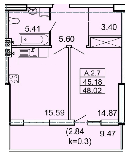 1-комнатная 48.02 м² в ЖК Акрополь от 30 350 грн/м², Одесса