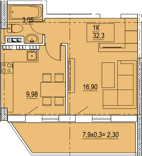 1-комнатная 32.3 м² в ЖК Алексеевский от 20 700 грн/м², Одесса