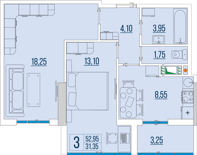 2-кімнатна 52.95 м² в ЖК Бульвар Акацій від 23 700 грн/м², Одеса