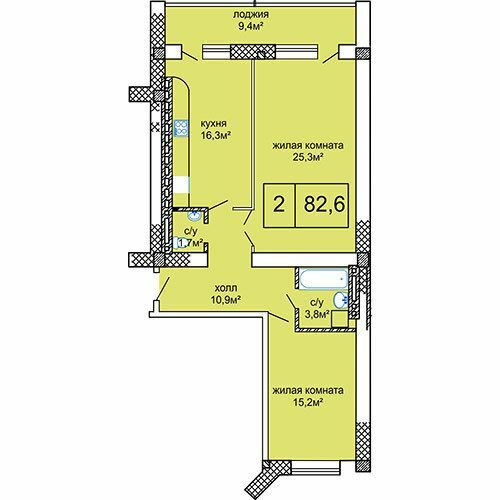 2-кімнатна 82.6 м² в ЖК Вернісаж від 23 850 грн/м², Одеса