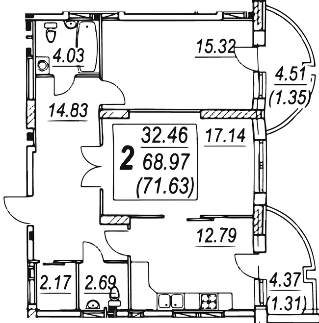 2-комнатная 71.63 м² в ЖК Новые Черемушки от 16 000 грн/м², Одесса