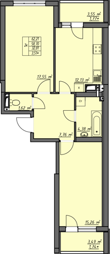 2-комнатная 62.21 м² в ЖК Одесские традиции от 22 850 грн/м², Одесса