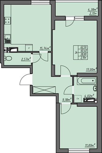 2-комнатная 62.59 м² в ЖК Одесские традиции от 22 850 грн/м², Одесса