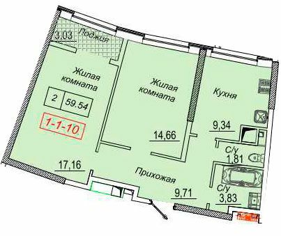 2-комнатная 59.54 м² в ЖК Тридцать вторая жемчужина от 30 900 грн/м², Одесса