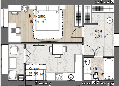 1-комнатная 44.81 м² в ЖК Чайка Люкс от 20 200 грн/м², Одесса