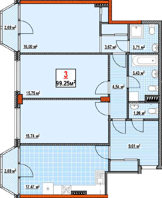 3-кімнатна 99.25 м² в КБ Консул від 36 950 грн/м², Одеса