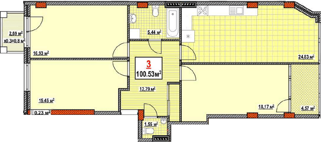 3-кімнатна 100.53 м² в КБ Консул від 30 800 грн/м², Одеса