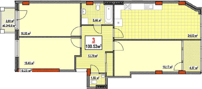 3-комнатная 100.53 м² в КД Консул от 30 800 грн/м², Одесса