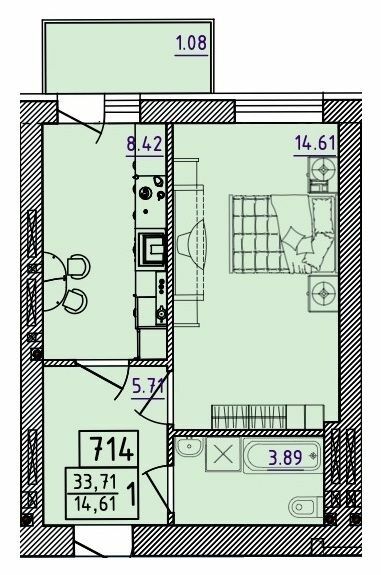 1-комнатная 33.71 м² в ЖК Парк Морской от 16 500 грн/м², г. Южное