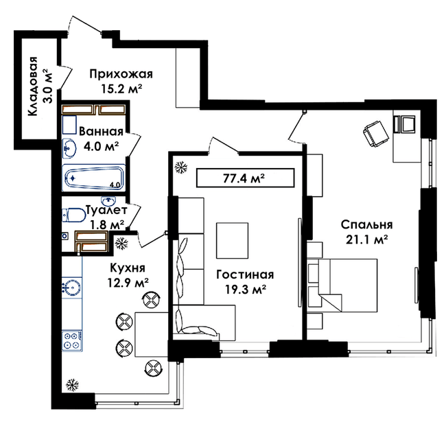 2-комнатная 77.4 м² в ЖК Янтарный от 17 350 грн/м², с. Иличанка