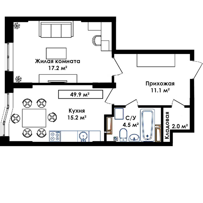 1-комнатная 49.9 м² в ЖК Янтарный от 17 800 грн/м², с. Иличанка