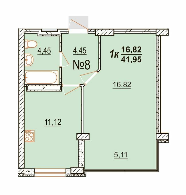 1-кімнатна 41.95 м² в ЖК BRUSSELS від забудовника, с. Крижанівка