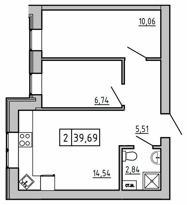 2-кімнатна 39.69 м² в ЖК KEKS від 15 650 грн/м², смт Авангард