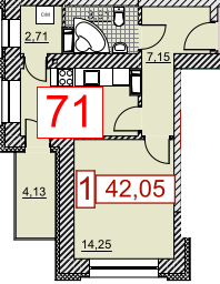 1-комнатная 42.05 м² в ЖК Немецкий проект (Григоровское шоссе) от 23 700 грн/м², Харьков