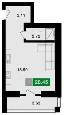 1-комнатная 28.45 м² в ЖК Парковый от 19 000 грн/м², г. Винники