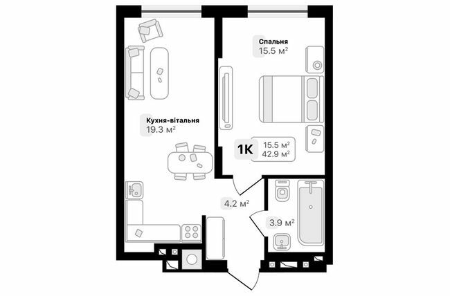 1-комнатная 42.9 м² в ЖК Auroom City от 19 750 грн/м², Львов