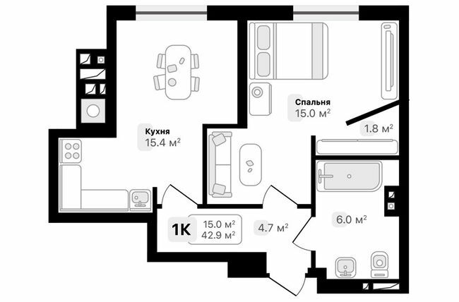 1-кімнатна 42.9 м² в ЖК Auroom City від 19 750 грн/м², Львів