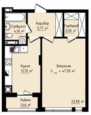 1-комнатная 47.3 м² в ЖК Globus Premium от 67 750 грн/м², Львов