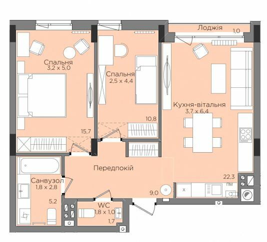 2-комнатная 65.32 м² в ЖК Rubicon Premium от 30 000 грн/м², Львов