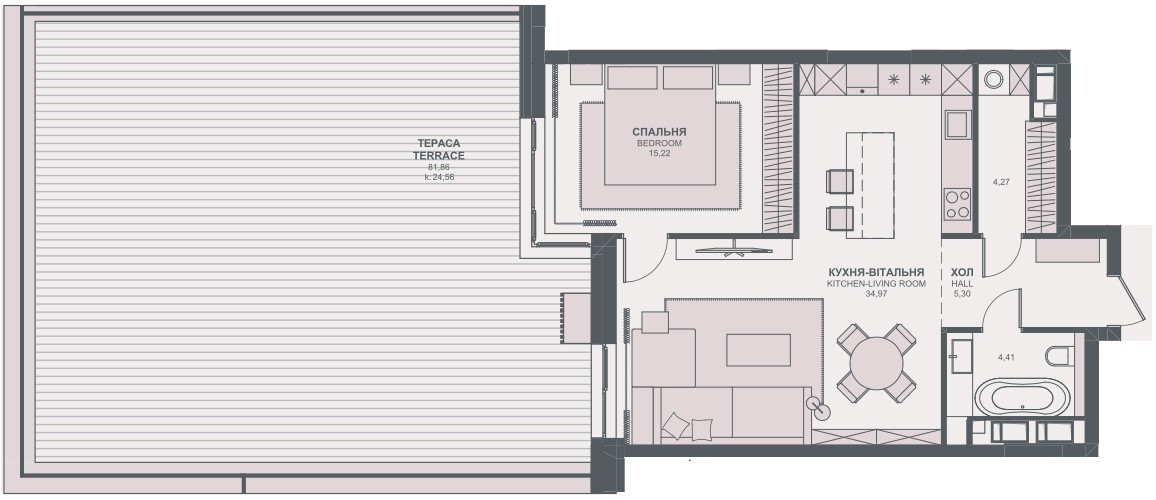 1-комнатная 88.54 м² в ЖК TRIIINITY от 64 100 грн/м², Киев