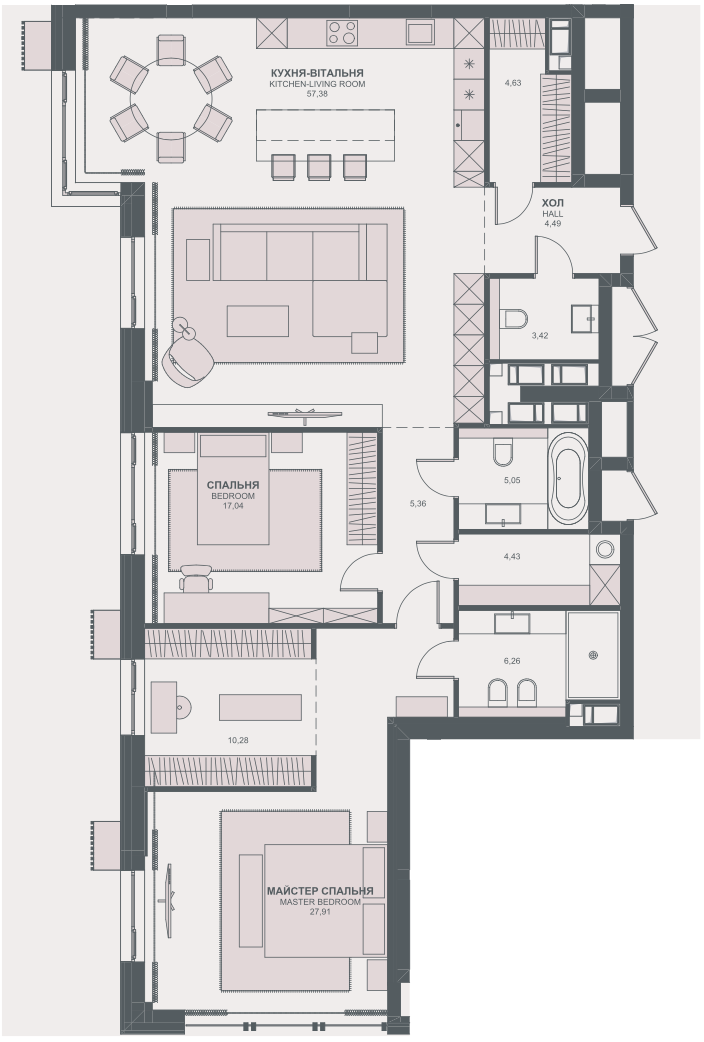 2-кімнатна 146.25 м² в ЖК TRIIINITY від 62 350 грн/м², Київ