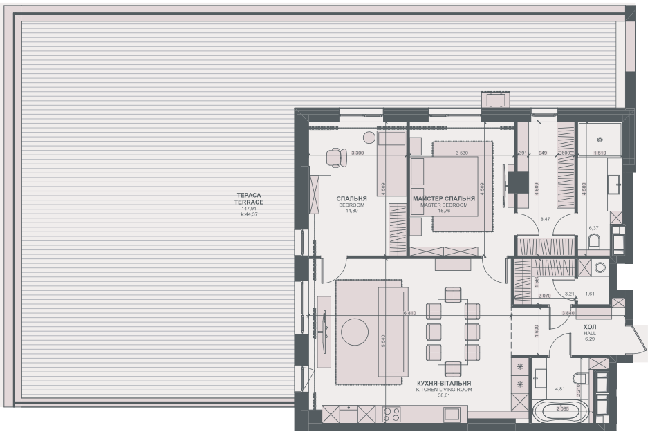 2-кімнатна 144.46 м² в ЖК TRIIINITY від 60 500 грн/м², Київ