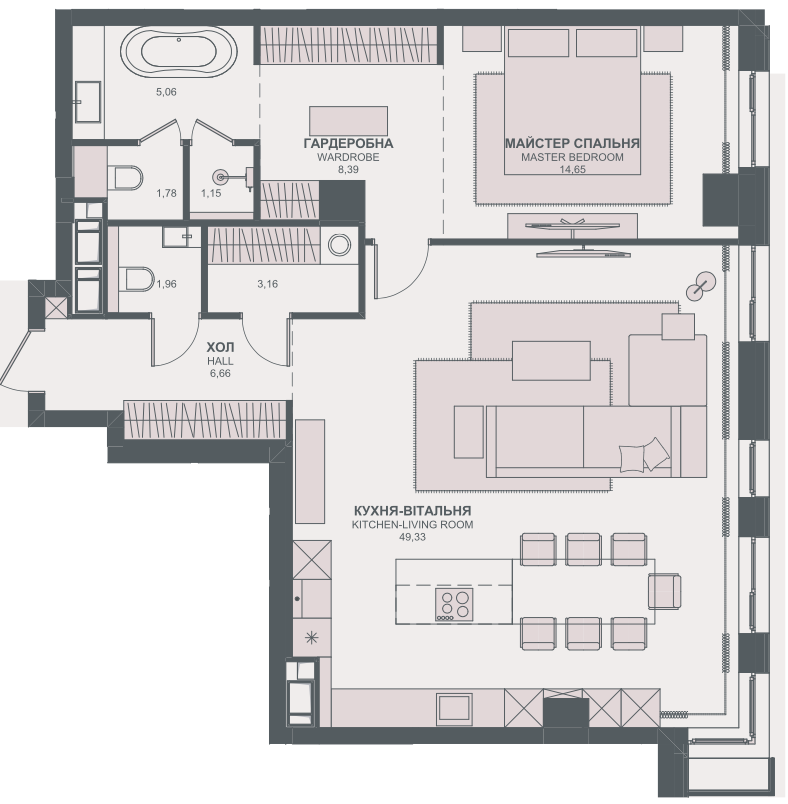 2-кімнатна 92.14 м² в ЖК TRIIINITY від 62 350 грн/м², Київ