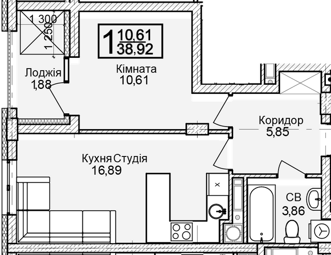 1-кімнатна 38.92 м² в ЖК Леополь Таун від 25 000 грн/м², Львів