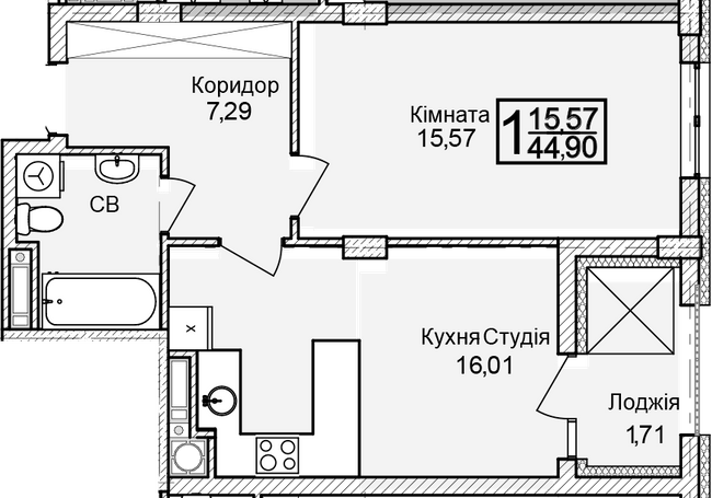 1-кімнатна 44.9 м² в ЖК Леополь Таун від 25 000 грн/м², Львів