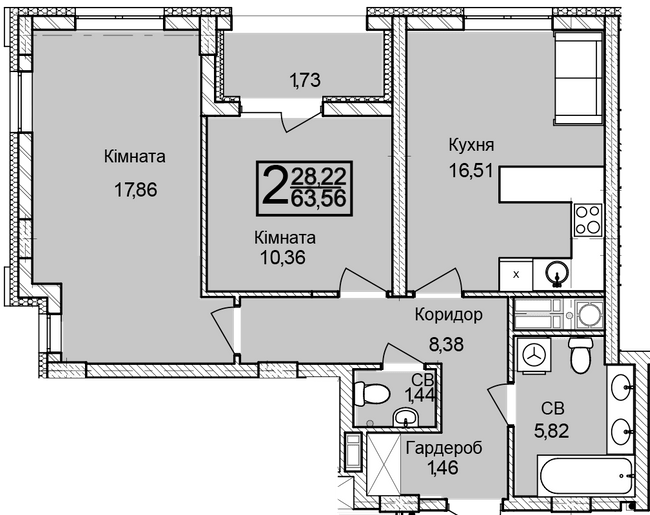 2-комнатная 63.56 м² в ЖК Леополь Таун от 26 000 грн/м², Львов