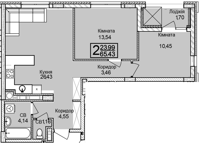 2-кімнатна 65.43 м² в ЖК Леополь Таун від 26 000 грн/м², Львів