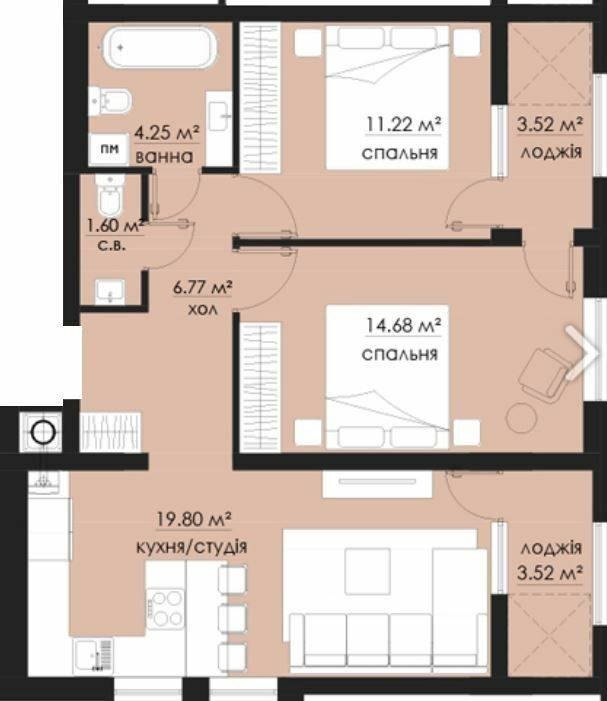 2-кімнатна 65.36 м² в ЖК на Стрийській від 24 550 грн/м², Львів